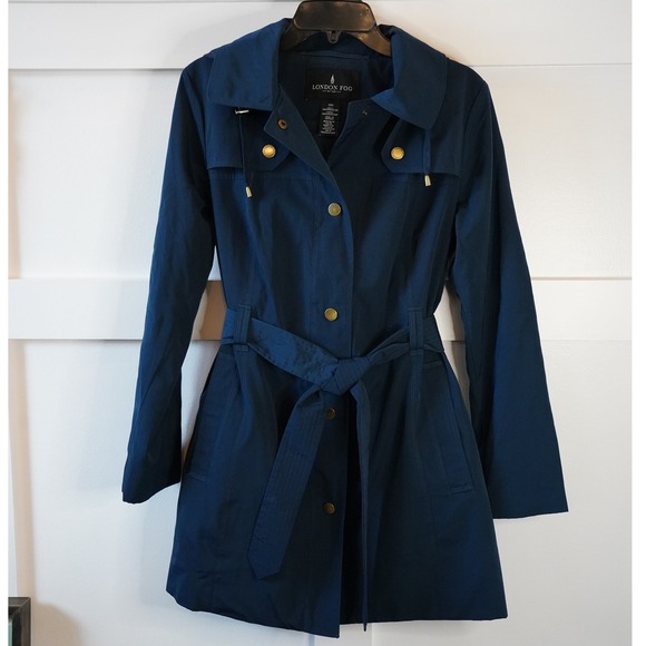 London Fog, Hooded Short Trench Coat Belted Snap Button Front Size Small - Picture 2 of 6